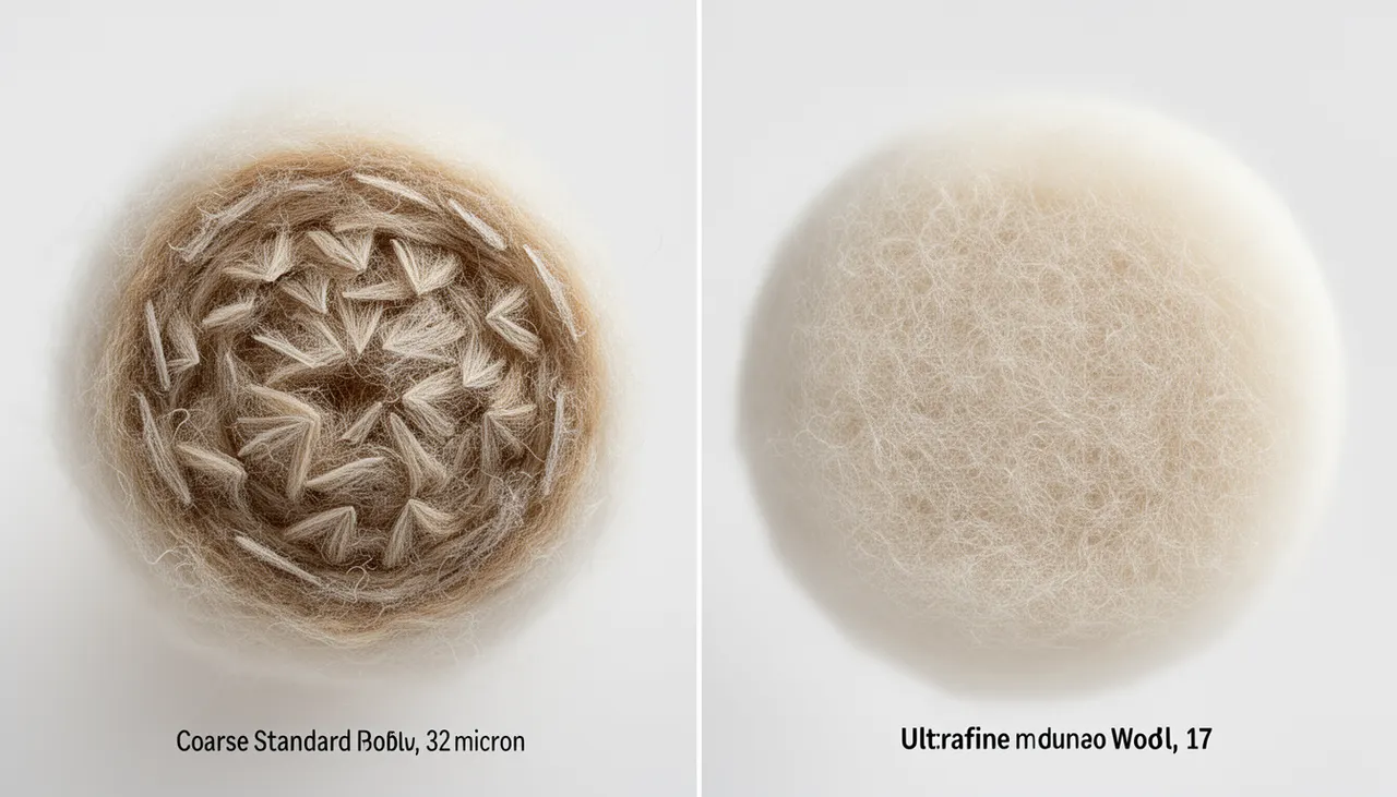 Comparatif microns fibres laine Schéma comparatif fibres laine microns mérinos vs standard