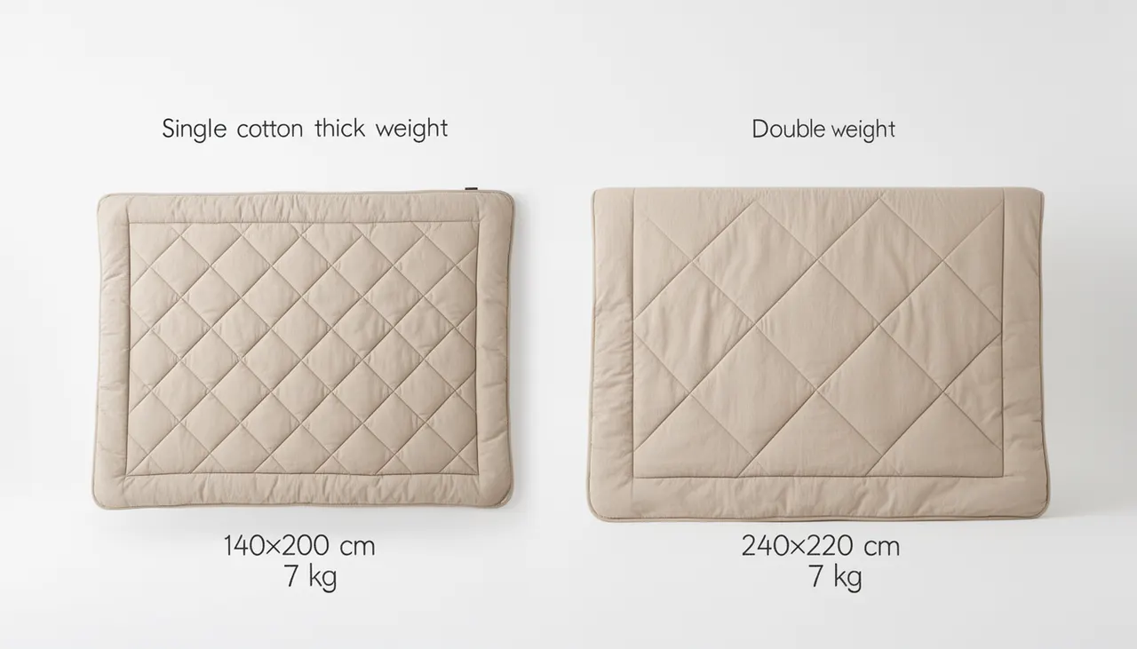 Comparaison visuelle de deux couvertures lestées même poids tailles différentes