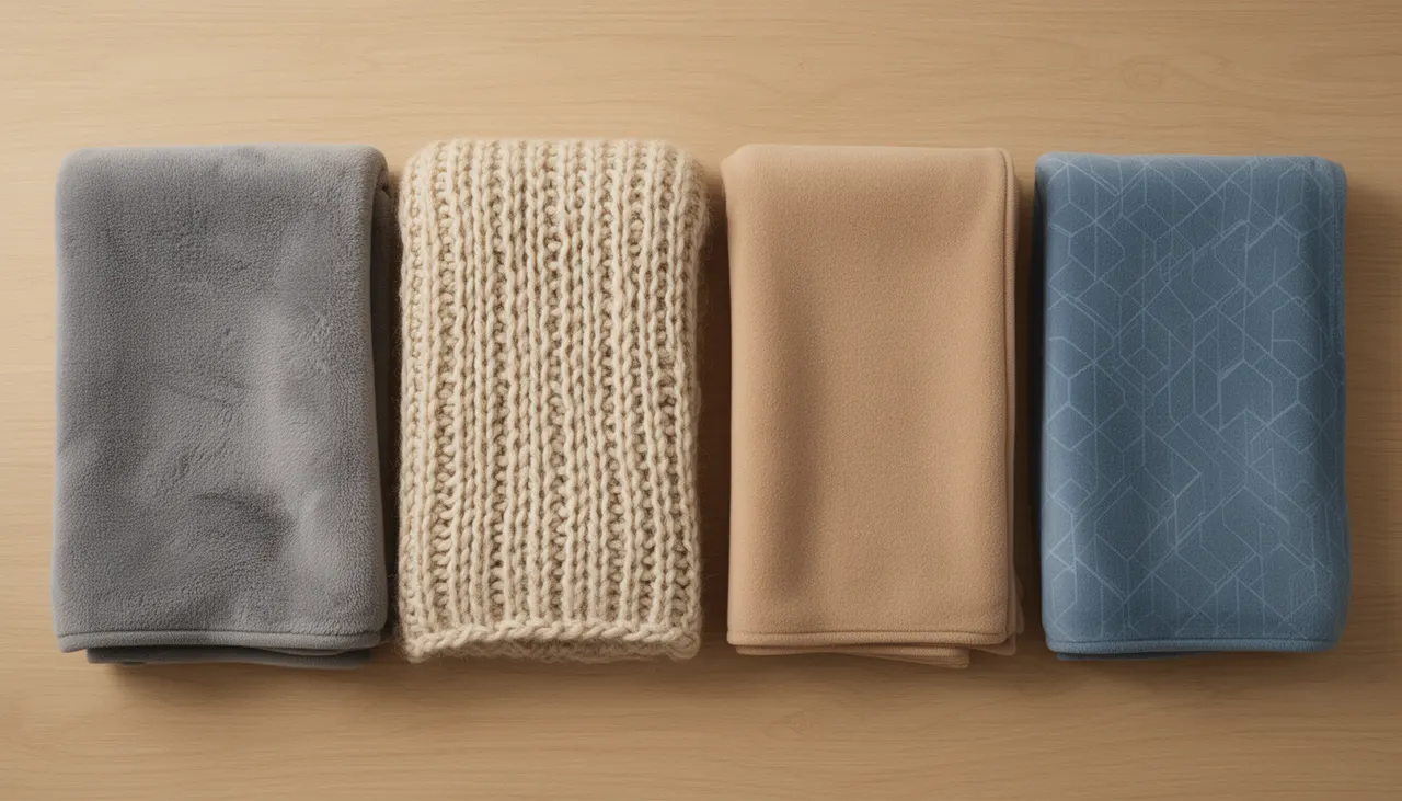 Comparatif visuel de textures de plaids : polaire, grosse maille, laine, personnalisé