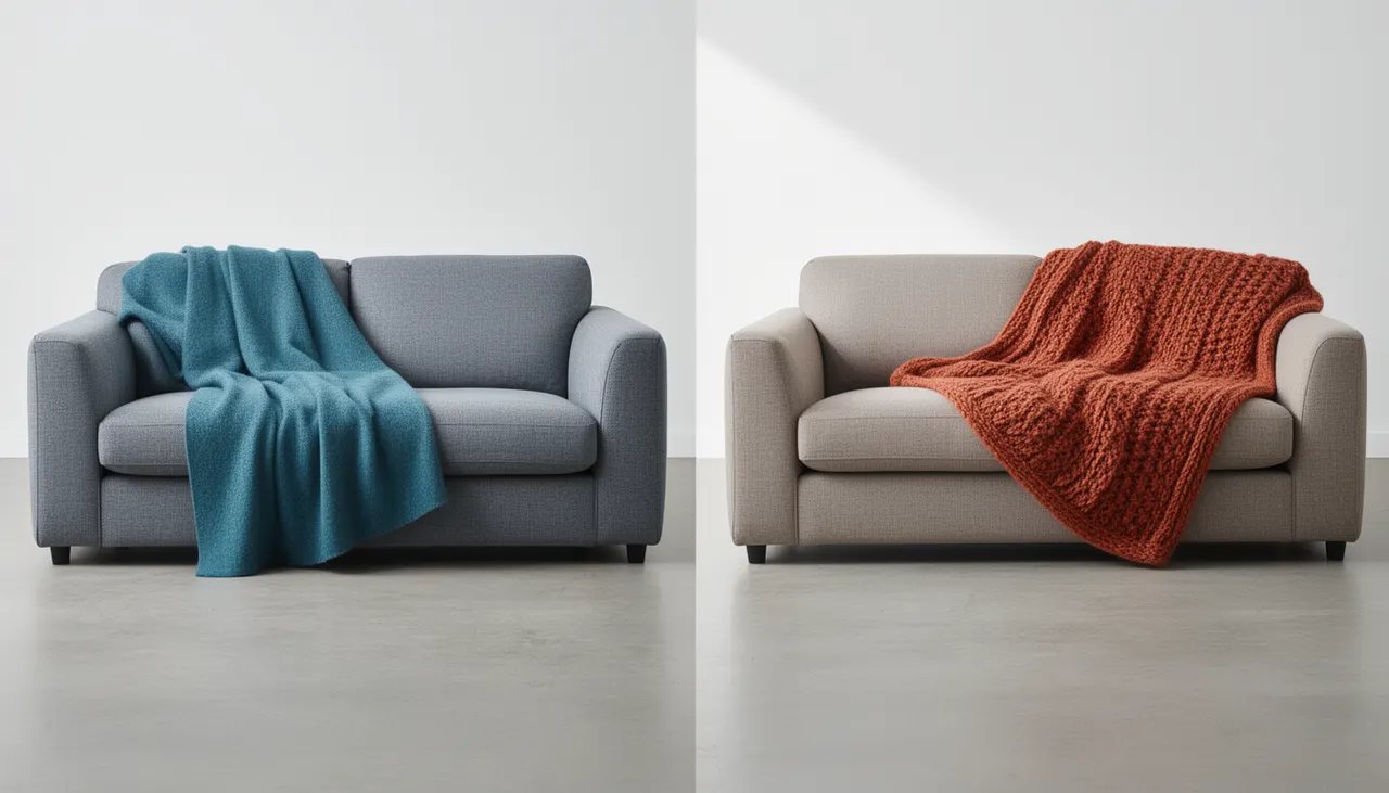 Nuances de gris et accords plaid Comparatif visuel canapé gris froid vs gris chaud avec plaids adaptés