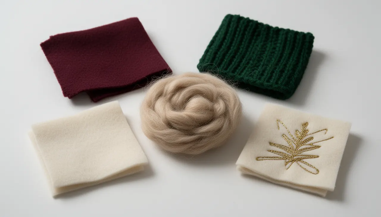 Palette festive pour plaids Nuancier couleurs Noël plaid : rouge profond, vert sapin, blanc cassé, or, naturel