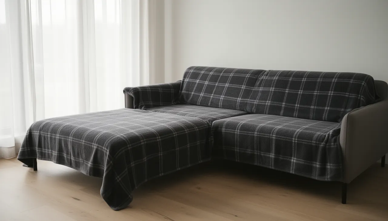 Plaid bien ajusté sur canapé Plaid polaire anthracite bien ajusté sur canapé d'angle avec coins rentrés