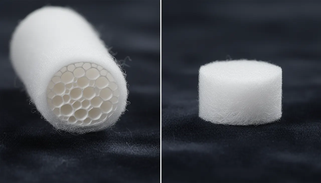 Structure fibre creuse vs fibre pleine Schéma microscopique comparatif fibre creuse polaire technique vs fibre pleine polyester standard
