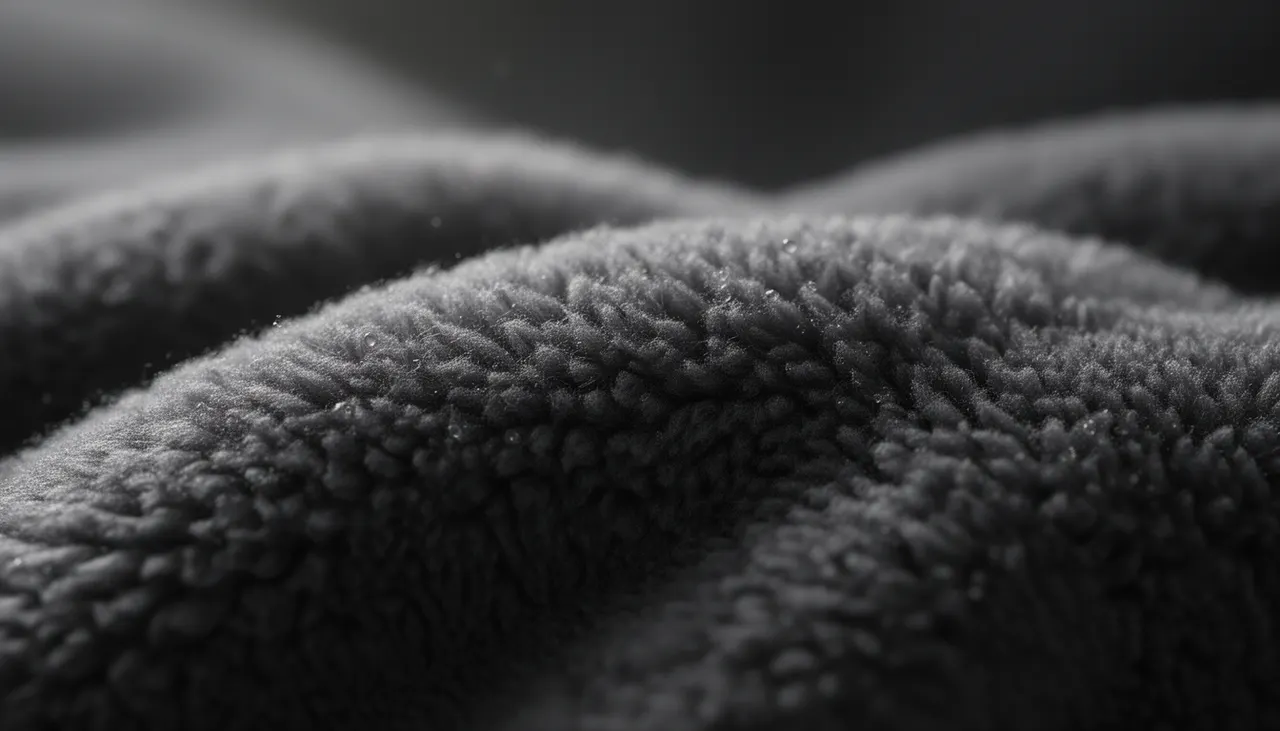 Gros plan macro sur la texture fibres polaire plaid thermique piégeant l'air
