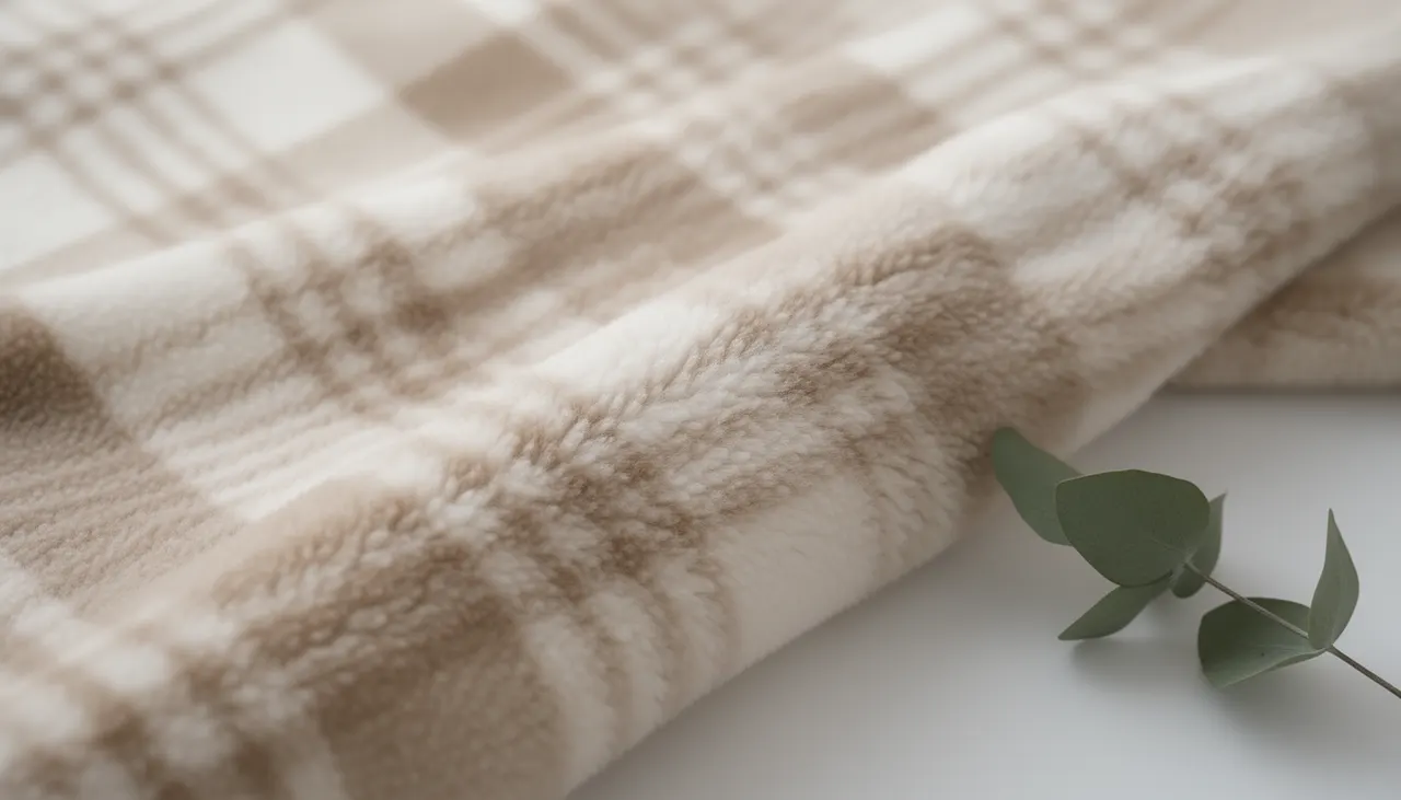 Texture plaid polaire premium Gros plan texture plaid polaire doux lumière naturelle