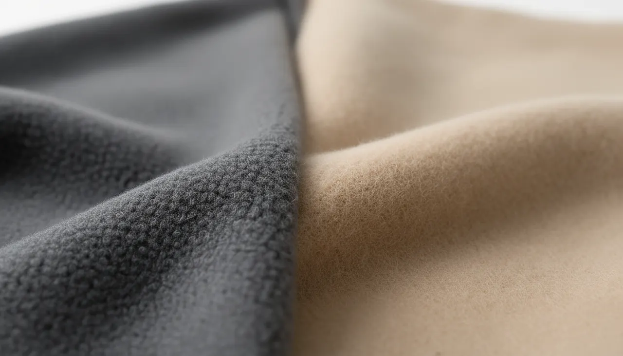 Gros plan fibres polaire et flanelle côte à côte