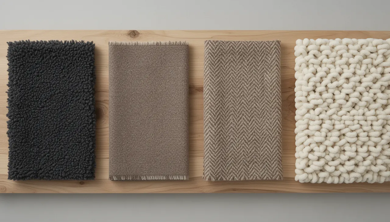 Textures plaids terrasse Comparatif textures plaid extérieur : polaire, acrylique, laine, grosse maille